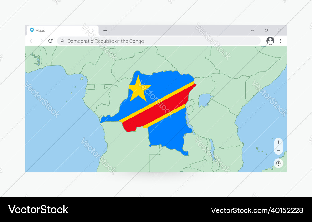 Browser window with map of dr congo searching vector image