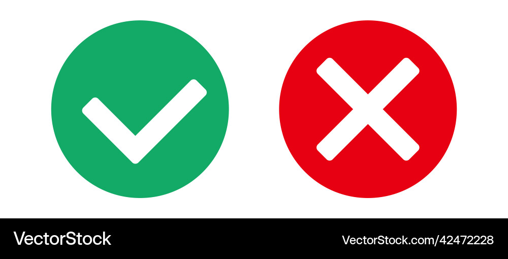 Checkmark icon and cross mark set vector image
