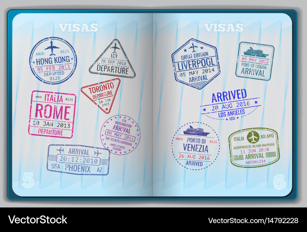 Foreign Passport with Stamps vector image