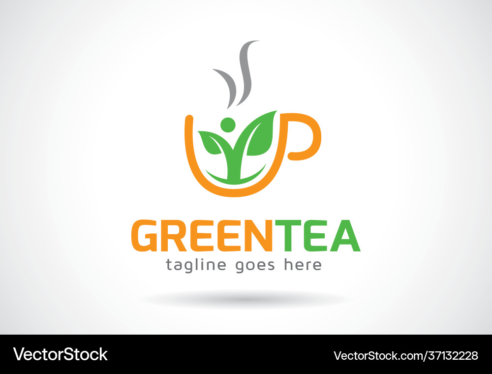 Green tea logo template design emblem vector image
