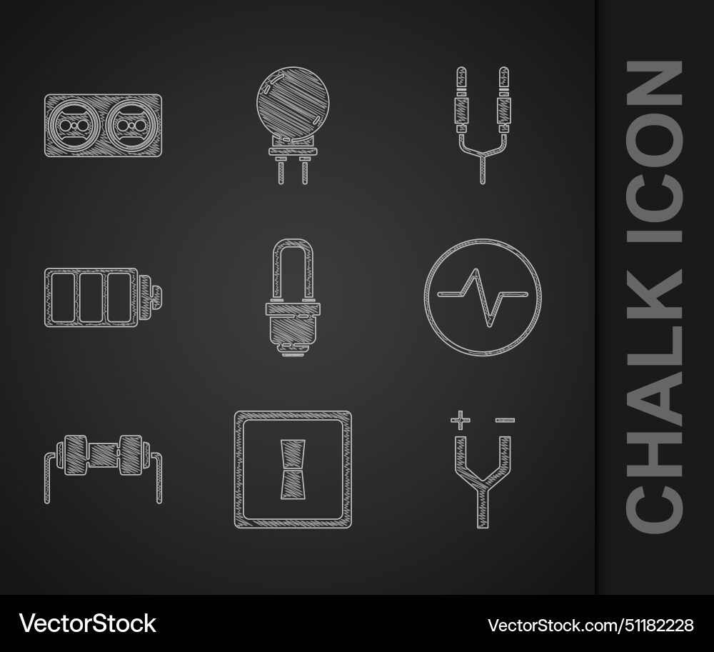 Set led light bulb electric switch cable circuit Vector Image