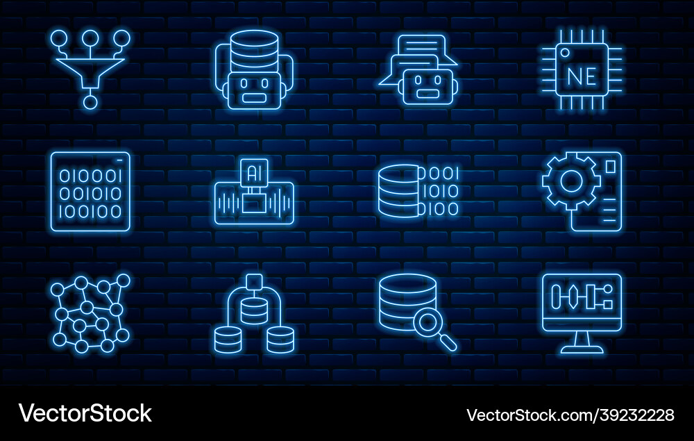 Set line algorithm neural network chat bot Set line algorithm neural network chat bot vector image
