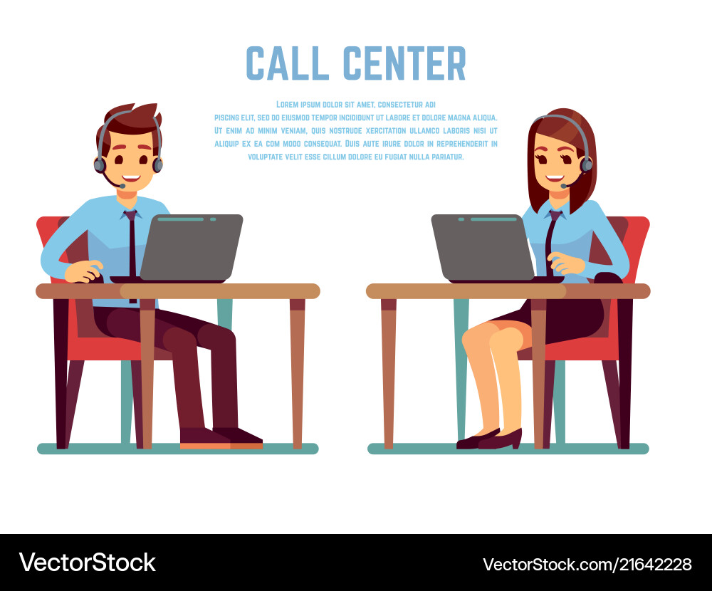 Smiling young woman and man operator with headset Smiling young woman and man operator with headset vector image