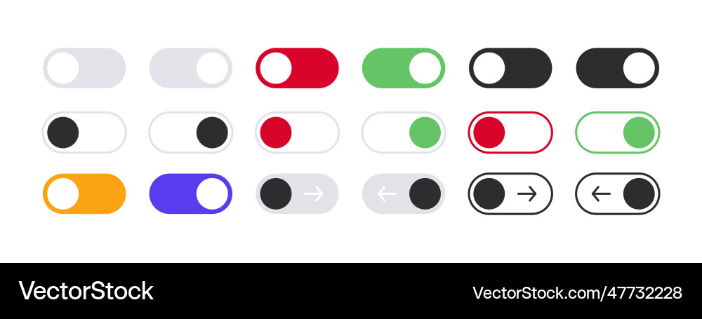 Switch buttons icons set on off toggles Switch buttons icons set on off toggles vector image