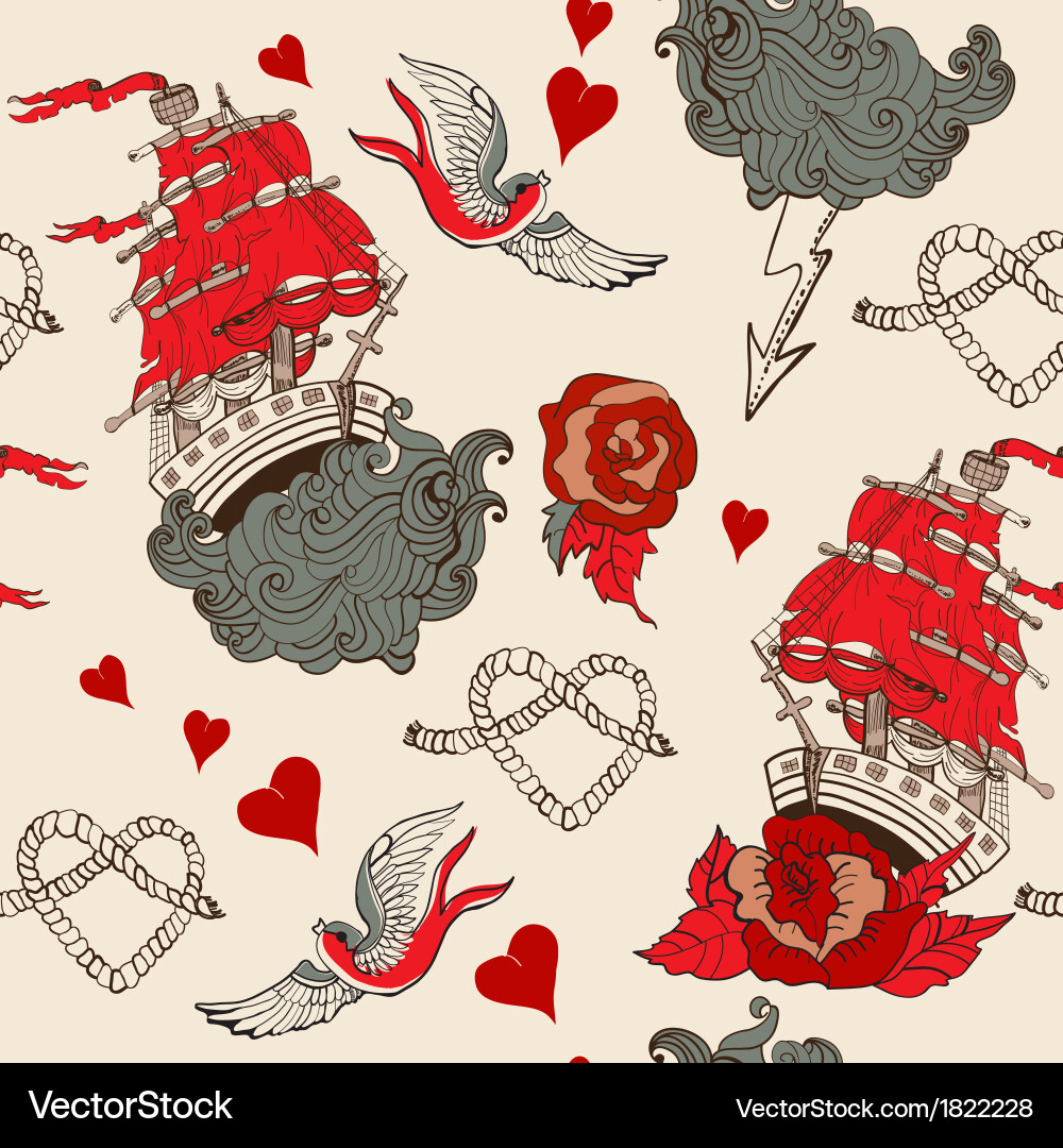 Vintage Ship Valentine Pattern vector image
