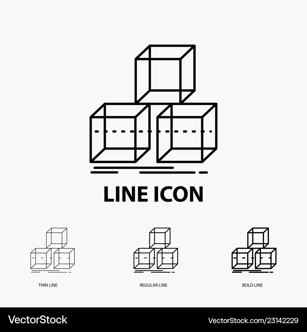 Arrange design stack 3d box icon in thin regular Vector Image