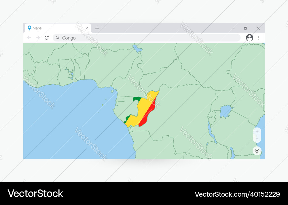 Browser window with map of congo searching Vector Image