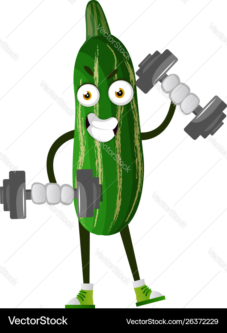 Cucumber lifting weights on white background Vector Image
