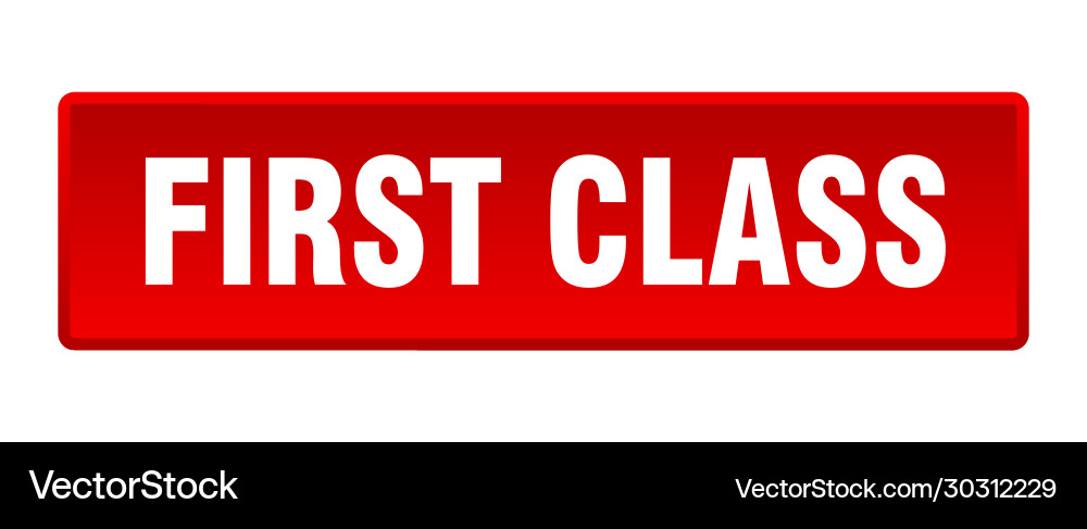 First class button square red push Vector Image