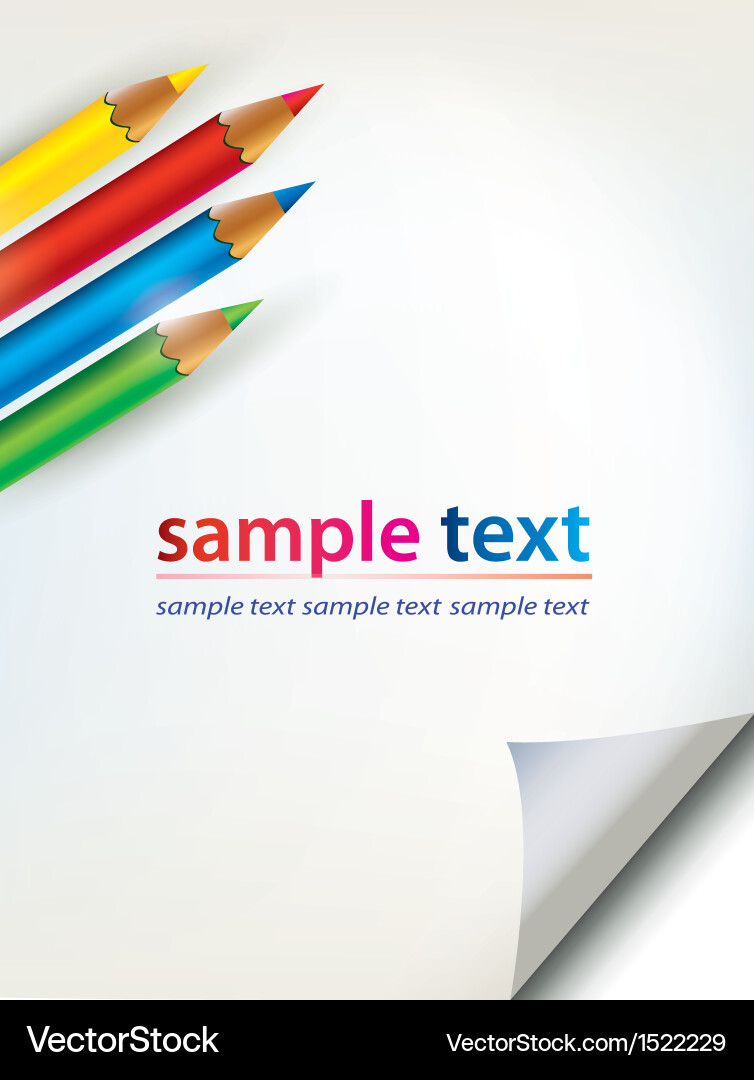 Paper sheet with the corner and colored penciles Vector Image