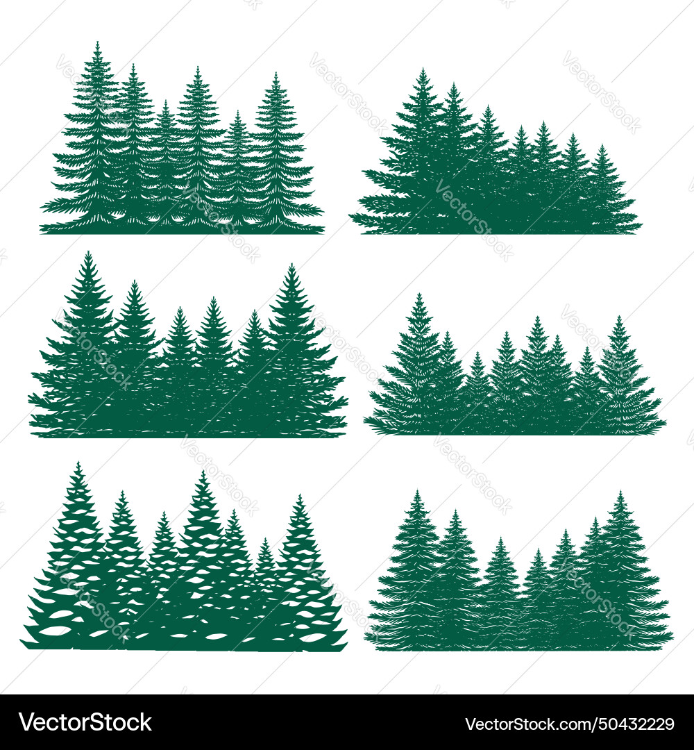 Pine tree silhouette element set collection Vector Image
