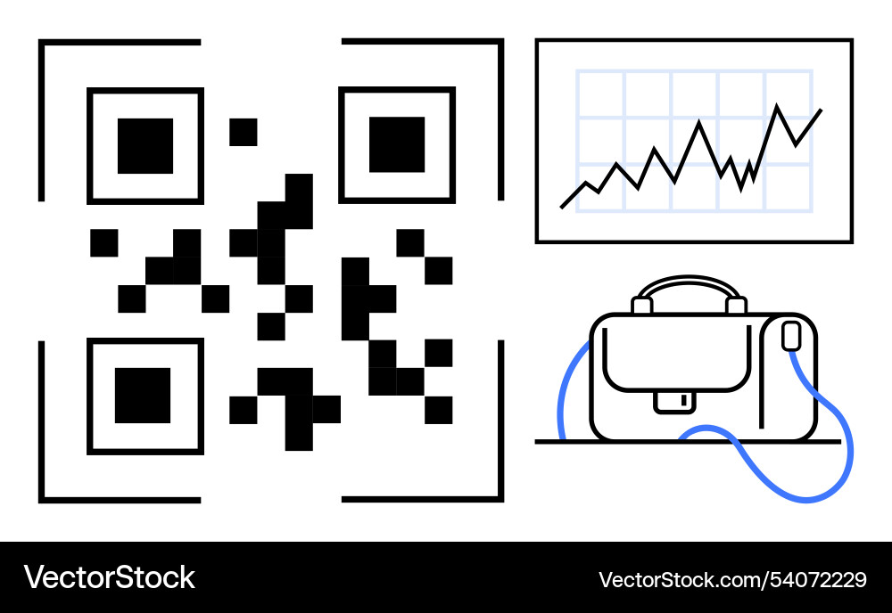 Qr code with rising graph and briefcase Vector Image