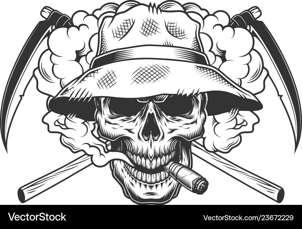 Vintage monochrome skull wearing panama hat Vector Image