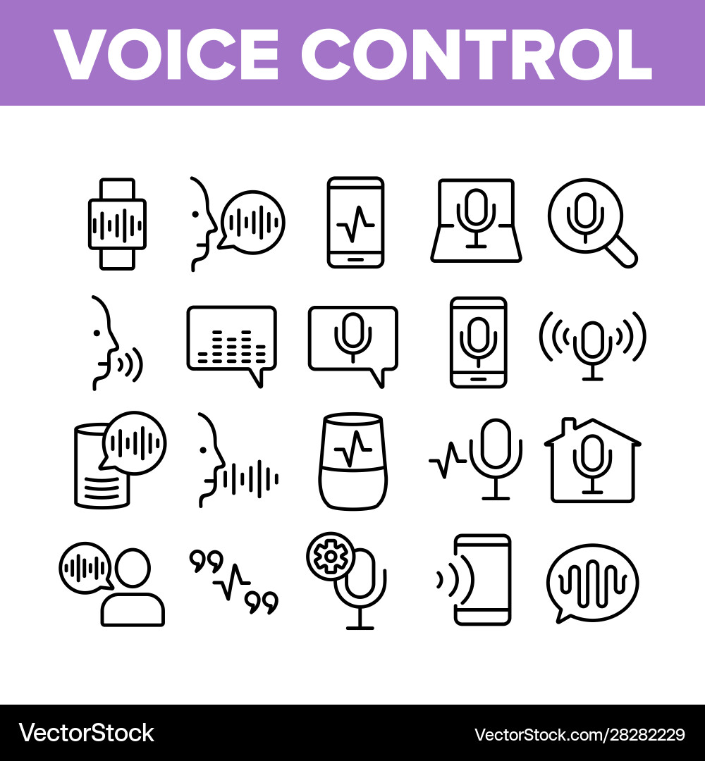 Voice control command collection icons set Vector Image
