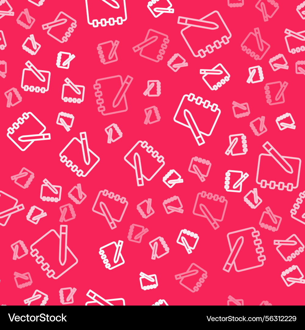 White Line Notebook Icon - Seamless Pattern vector image