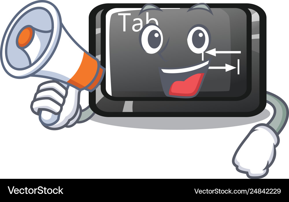 With megaphone tab button installed on computer With megaphone tab button installed on computer vector image