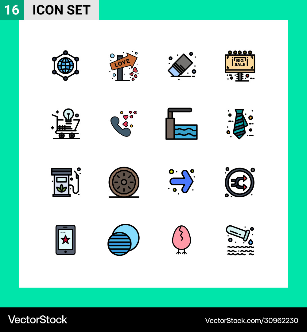 16 user interface flat color filled line pack vector image