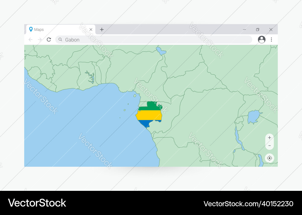Browser window with map of gabon searching Vector Image