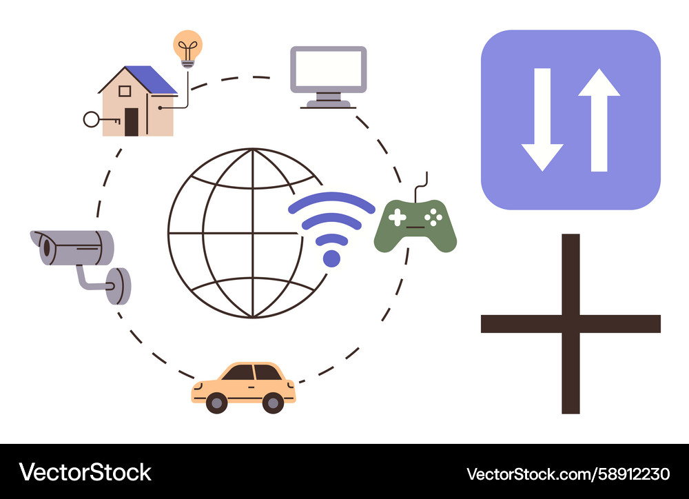 Connected devices within internet network Connected devices within internet network Vector Image