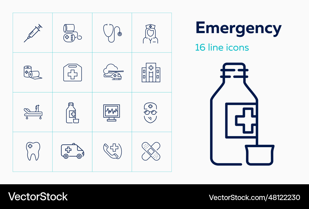 Emergency line icon set syringe helicopter Emergency line icon set syringe helicopter vector image