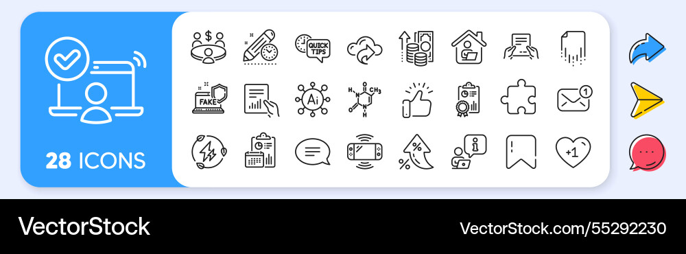 Receive file document and inflation line icons Receive file document and inflation line icons vector image