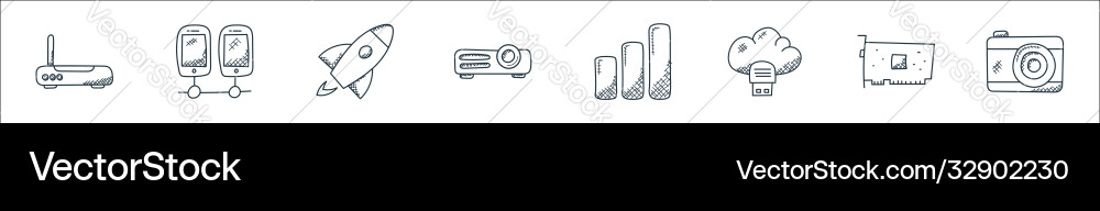 Technology line icons linear set quality Vector Image