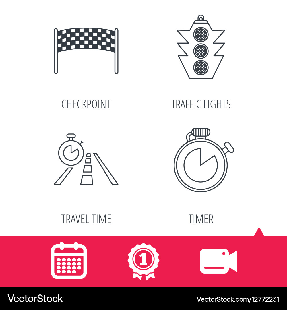 Checkpoint traffic lights and timer icons Vector Image