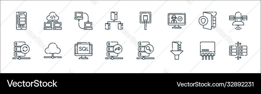 Database and servers line icons linear set Database and servers line icons linear set vector image