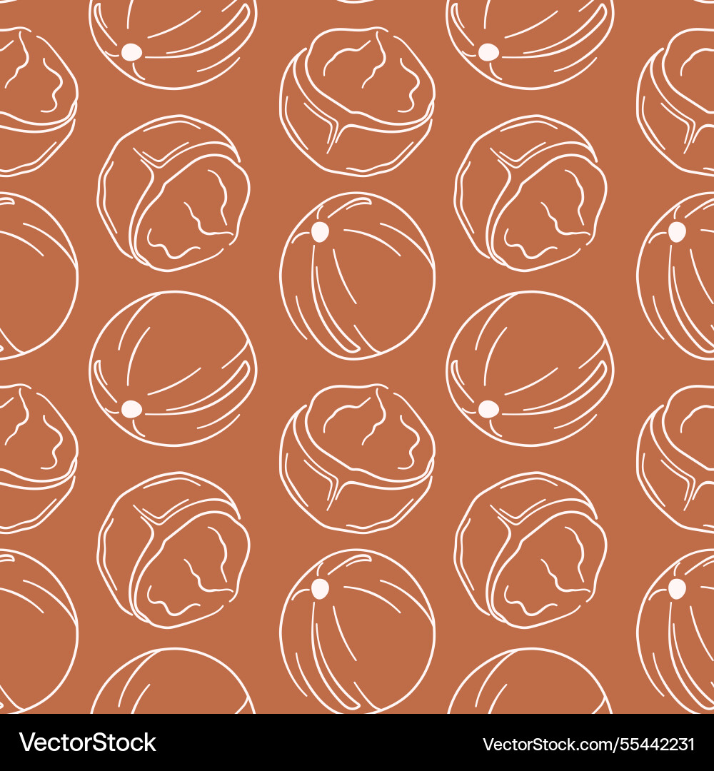 Macadamia seamless pattern in line art style Vector Image