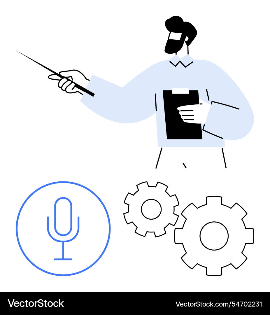 Man giving presentation with pointer and clipboard Man giving presentation with pointer and clipboard vector image