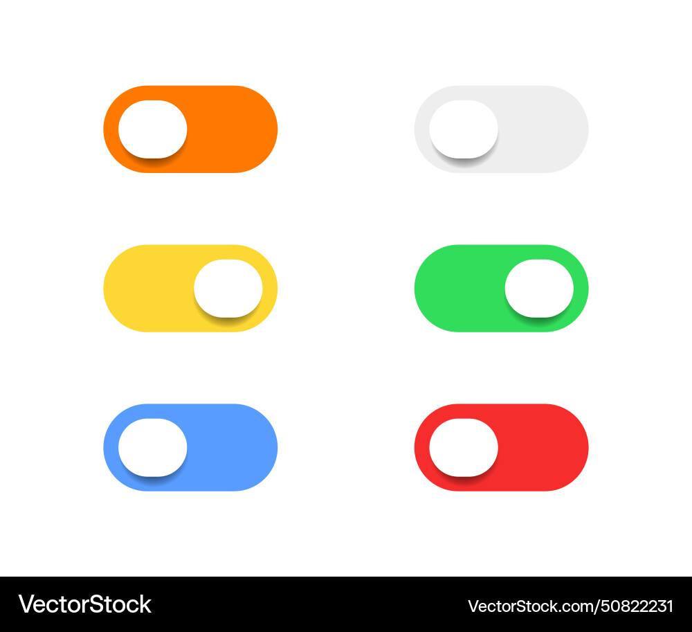 On and off toggle switch buttons set On and off toggle switch buttons set vector image