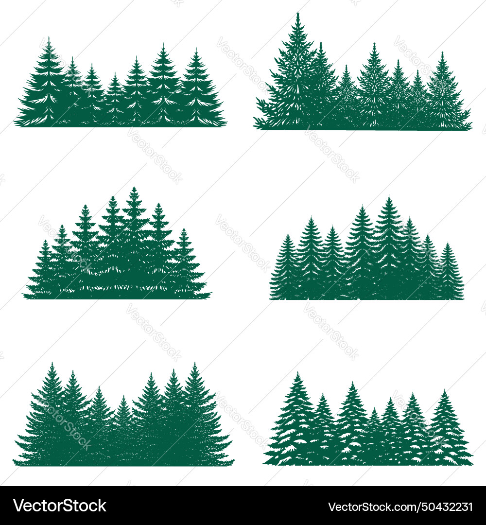 Pine tree silhouette element set collection Vector Image