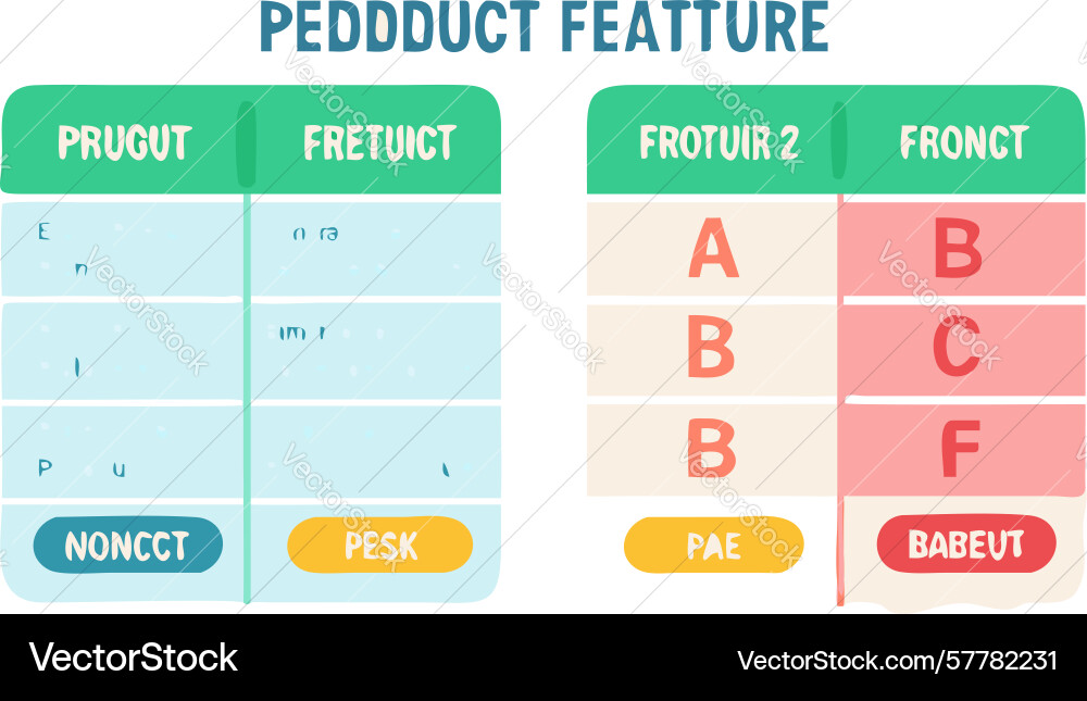 Product feature comparison table with ab data Vector Image