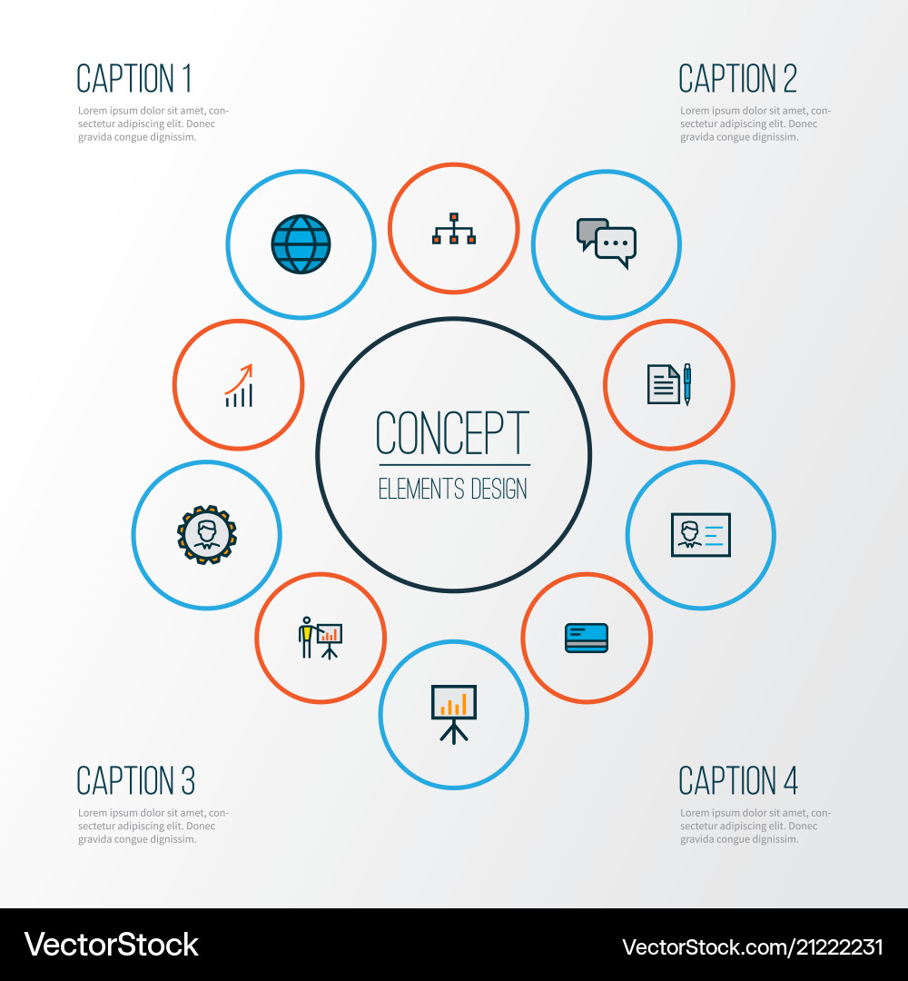 Trade icons colored line set with network comment Trade icons colored line set with network comment vector image