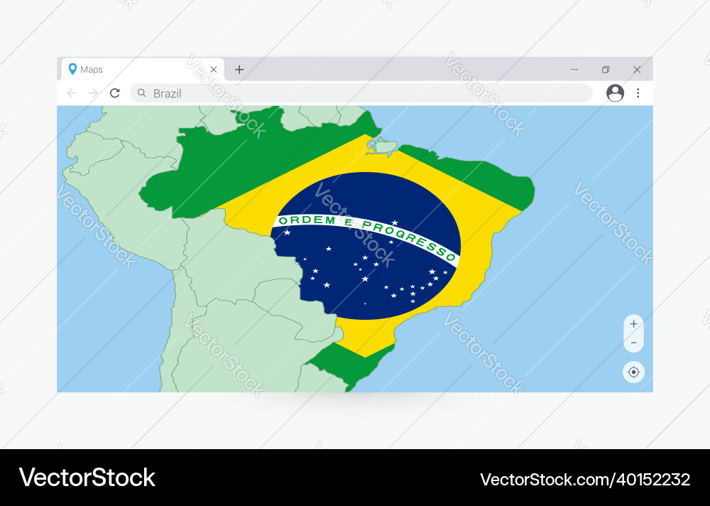 Browser window with map of brazil searching vector image