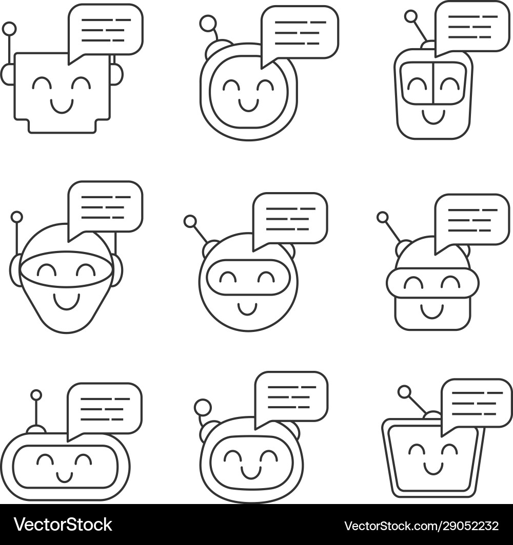 Chatbots messages linear icons set Chatbots messages linear icons set vector image