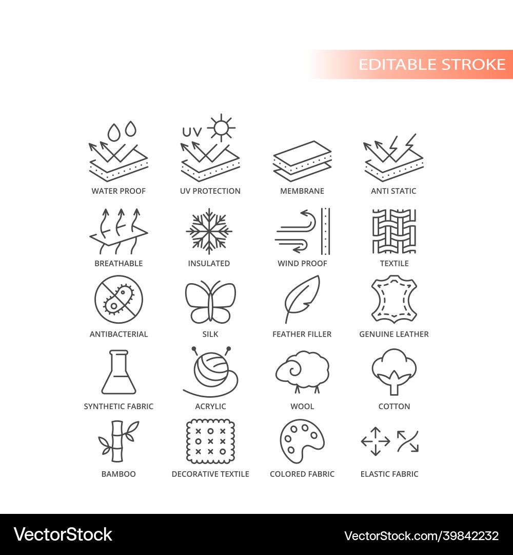 Fabric material feature live icon set Fabric material feature live icon set vector image