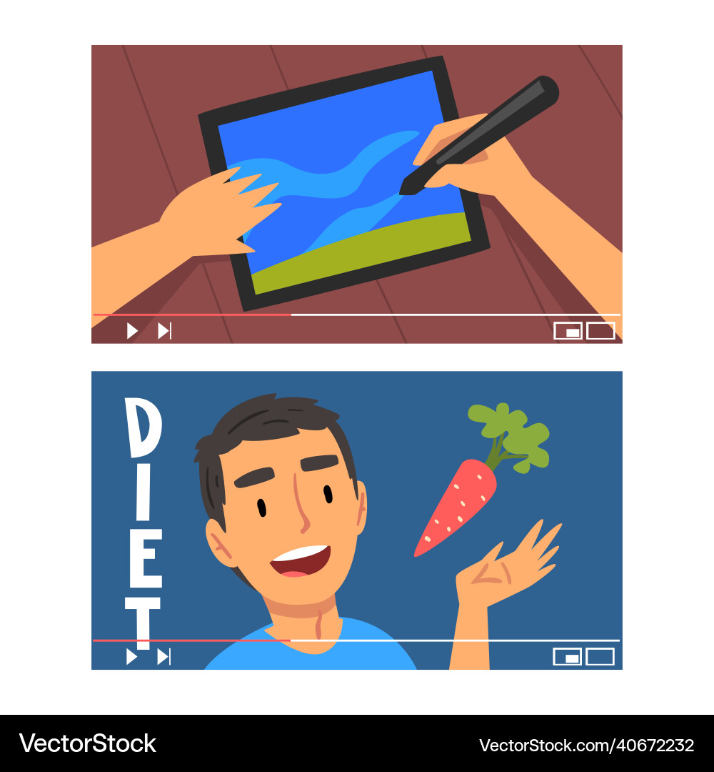 Man vlogger video streaming in the internet making Vector Image