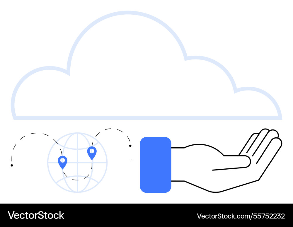 Open hand supporting cloud with global network Open hand supporting cloud with global network vector image