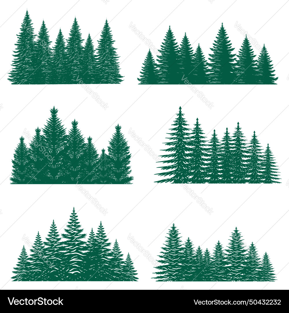 Pine tree silhouette element set collection Vector Image