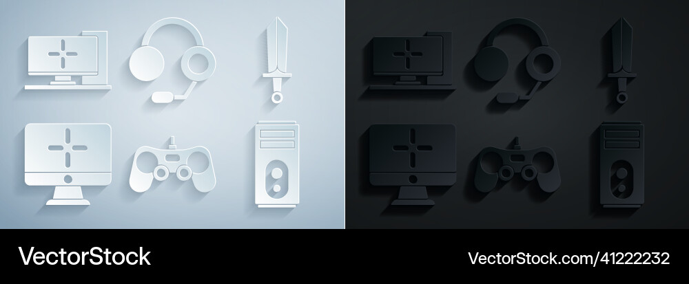 Set gamepad sword for game computer monitor vector image