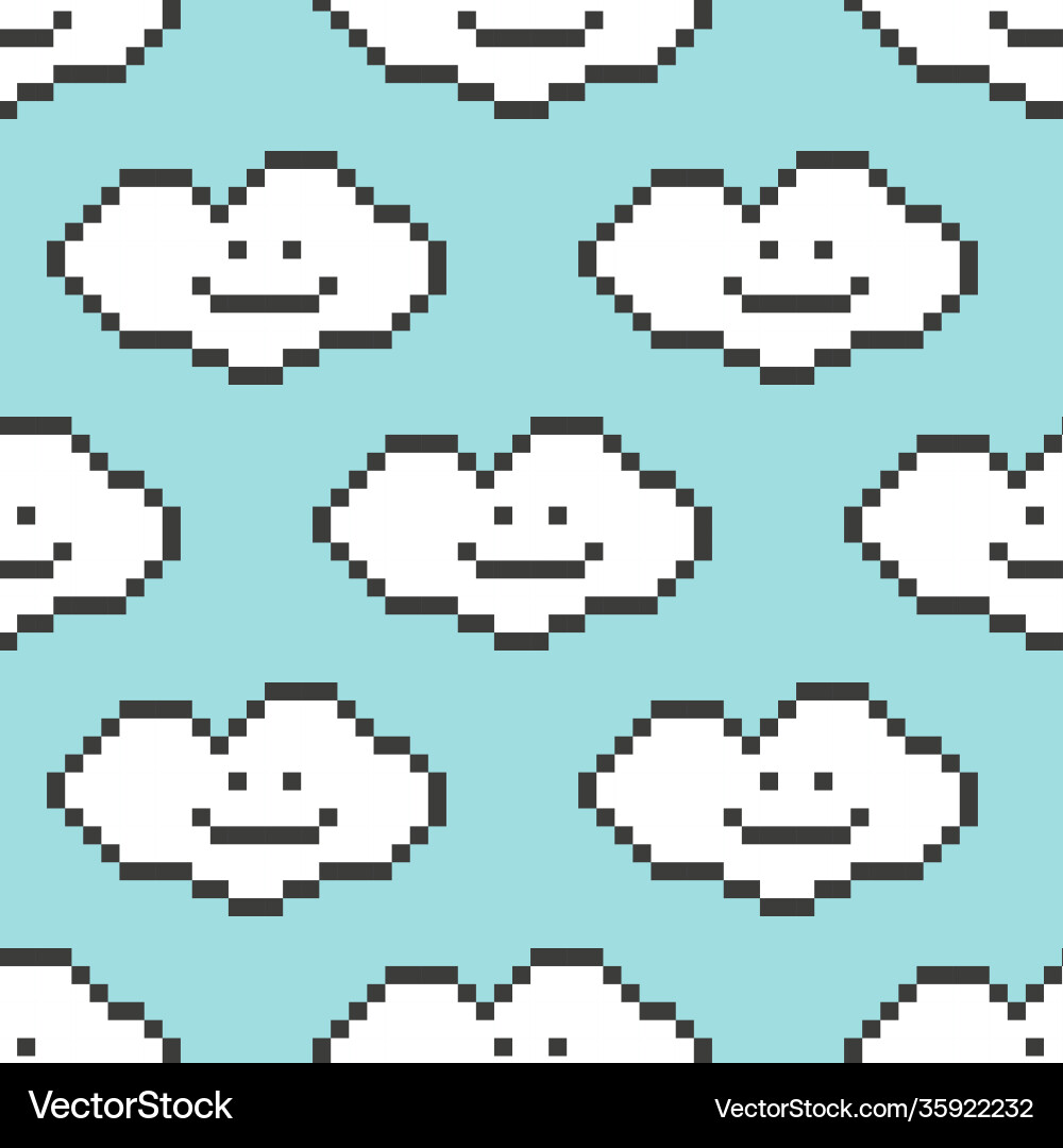 Smiling pixel cloud characters pattern Vector Image