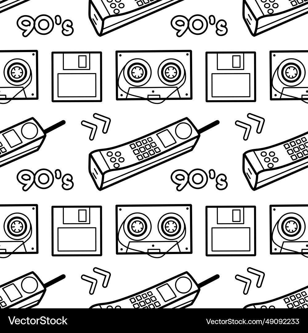 Abstract seamless pattern in 90s style outline Vector Image