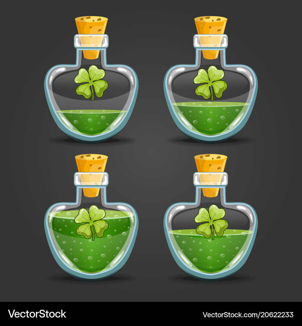 Clover bottles with different liquid level Clover bottles with different liquid level vector image