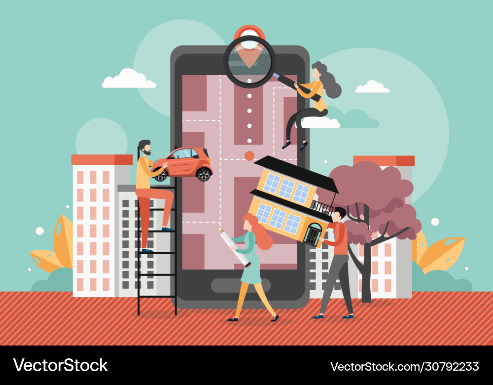 Huge mobile phone with navigation map and location vector image