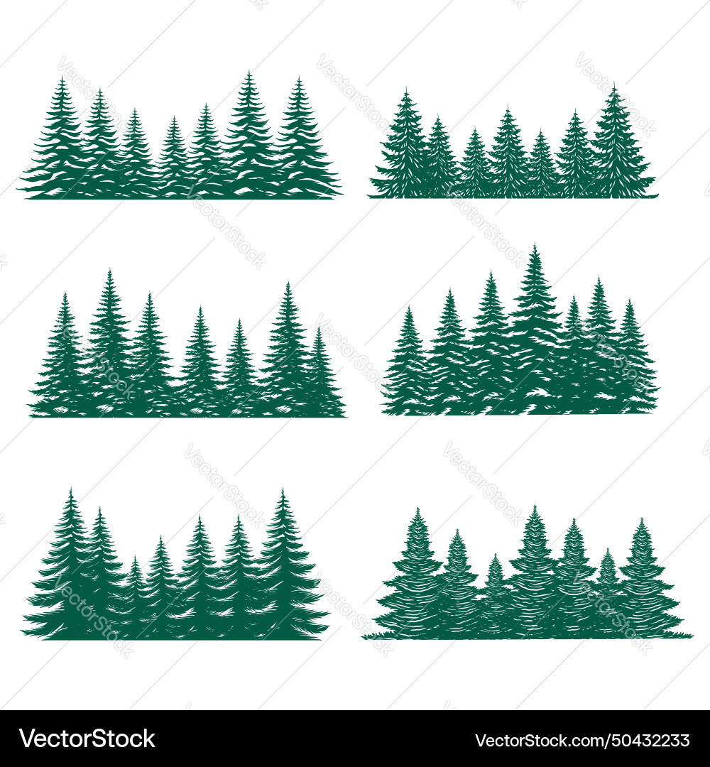 Pine tree silhouette element set collection Vector Image