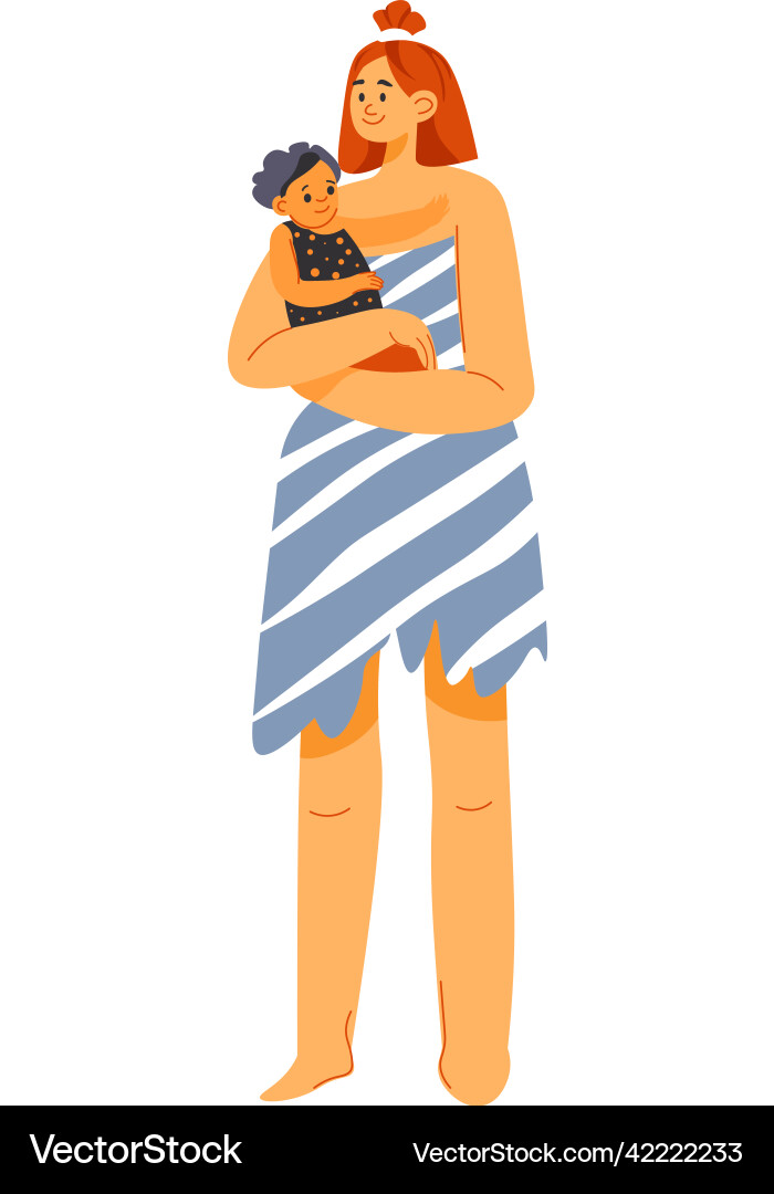Prehistoric people woman with small child on hand Prehistoric people woman with small child on hand vector image
