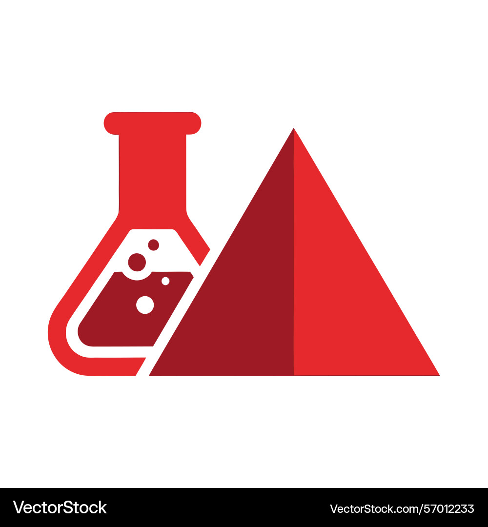 Red laboratory flask and pyramid symbolizing Red laboratory flask and pyramid symbolizing vector image