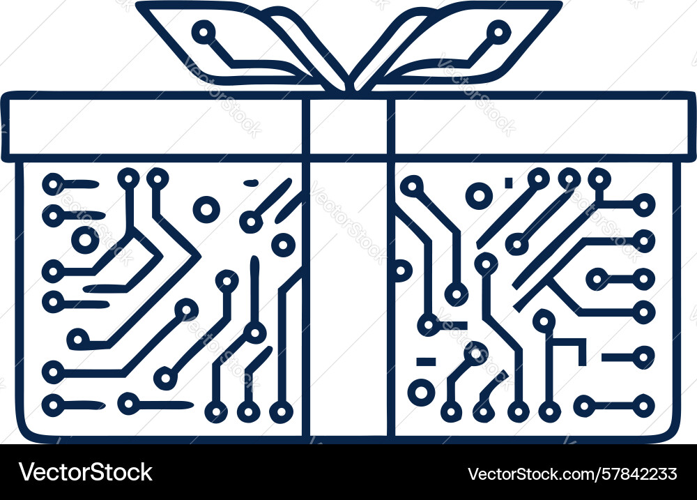 Tech-inspired gift box with intricate circuits Vector Image