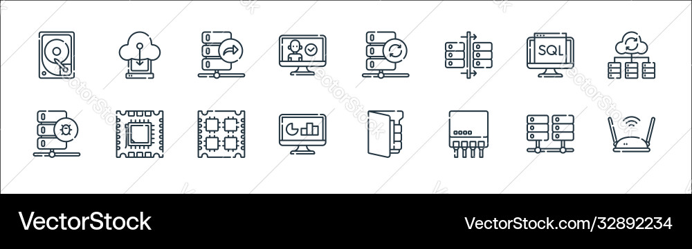 Database and servers line icons linear set Database and servers line icons linear set vector image